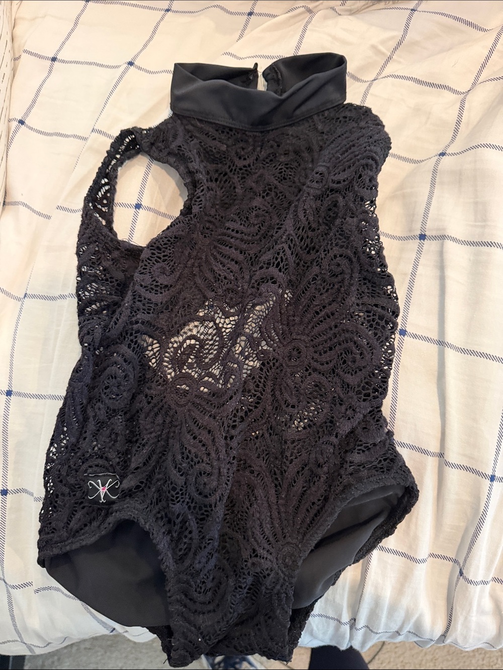 Black Lace leotard for Kids - High Neck Swimsuit